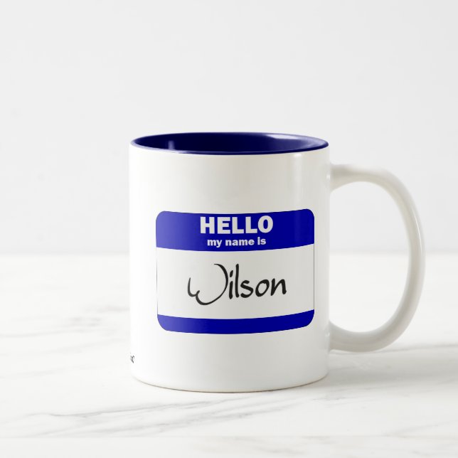 Hello My Name Is Wilson (Blue) Two-Tone Coffee Mug (Right)