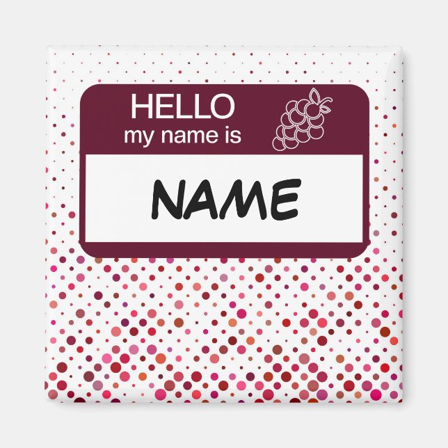 Hello Name Badge Wine Polka Dots Customised Magnet (Front)