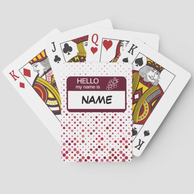 Hello Name Badge Wine Polka Dots Customised Playing Cards (Back)