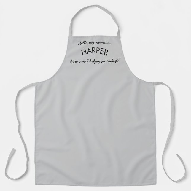 "Hello" Name Business Company Staff | Cool Grey Apron (Front)