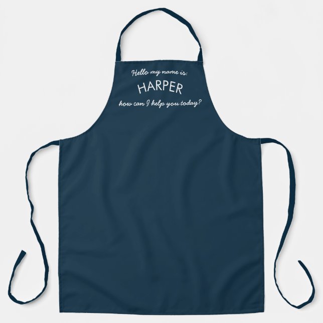 "Hello" Name Business Company Staff | Navy Blue Apron (Front)