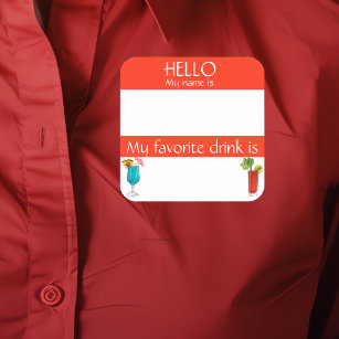 Hello Name Tag Sticker Badge Funny Drink Cocktail