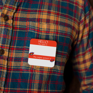 Hello Name Tag Sticker Badge Funny Super Power
