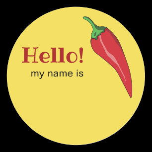 Hello name tag with hot chilli pepper