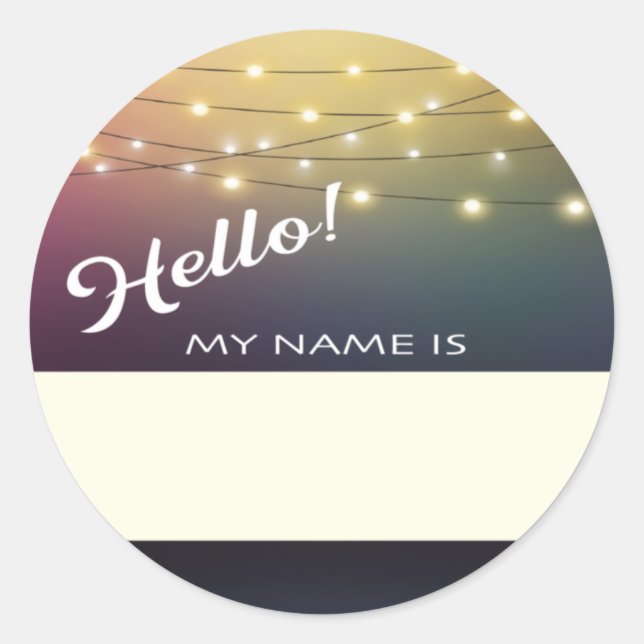 Hello name tag with party string lights (Front)