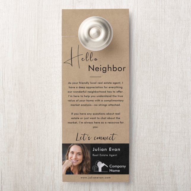 Hello Neighbour Rustic Brown Real Estate Farming  Door Hanger (On Knob)