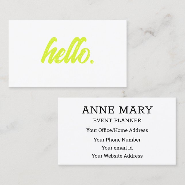 Hello Neon Chartreuse Yellow Black White Modern Business Card (Front/Back)