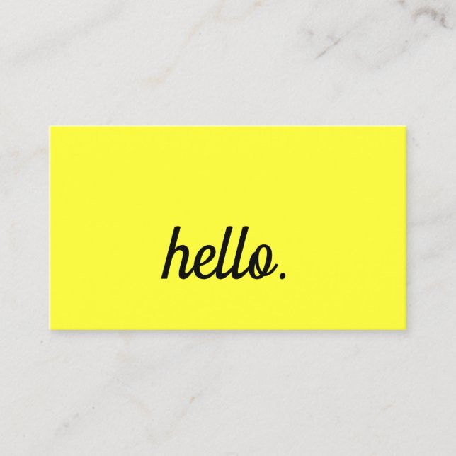 Hello Neon Yellow Colourful Cool Typography Script Business Card (Front)