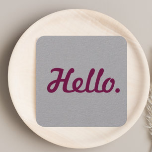 Hello Neutral Grey & Purple Casual Script Stylish Square Business Card