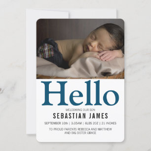Hello New Baby Blue Personalised Announcement
