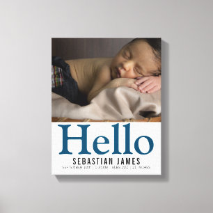Hello New Baby Boy Personalised keepsake Canvas Print