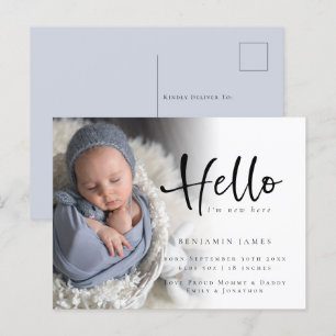 Hello New Baby Photo Blue Birth Announcement Postcard