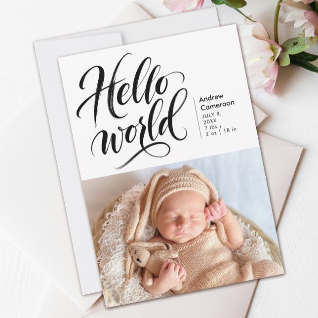 Hello New Baby Photo Brush Hand Drawn Script Announcement (Creator Uploaded)