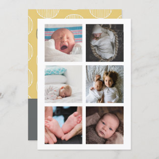Hello New Baby Photo Personalised Yellow Grey Invitation