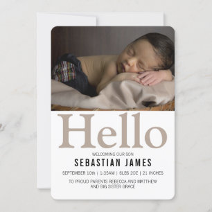 Hello New Baby Taupe Personalised Announcement