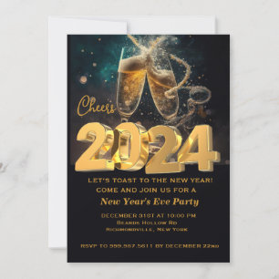 Hello New Year Black Gold Modern Custom Add Year  Invitation