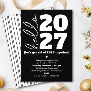 Hello New Year Black White Modern Custom Add Year Invitation