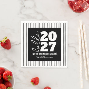 Hello New Year Bold Black White Custom Year Name Napkin
