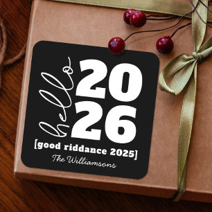 Hello New Year Bold Black White Custom Year Name Square Sticker