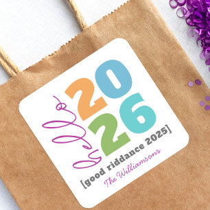 Hello New Year Bold Modern Custom Add Year Name Square Sticker