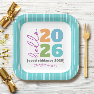Hello New Year Bold Modern Custom Year Name Humour Paper Plate