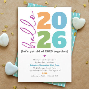 Hello New Year Bold Modern Type Custom Add Year Invitation