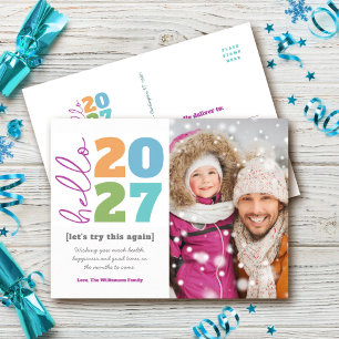 Hello New Year Bold Modern Type Custom Year Photo Holiday Postcard