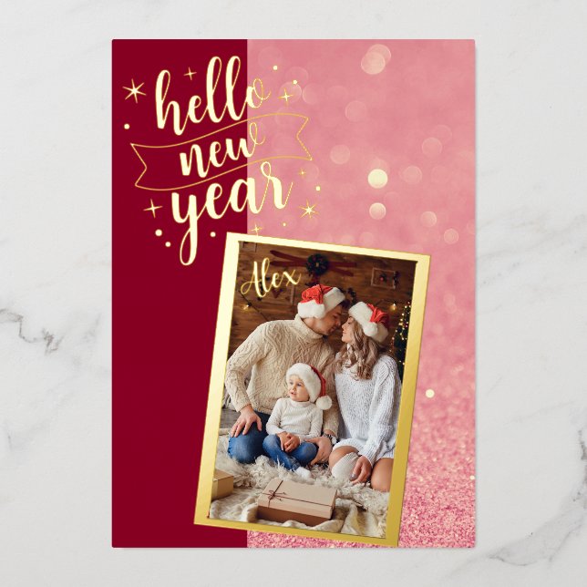 Hello New Year Foil Holiday Card (Front)