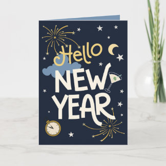 Hello New Year - Midnight Festive New Years Celebr Card