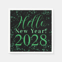 Hello New Year! New Year's Eve Green Black Sparkle
