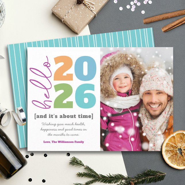 Hello New Year Photo Bold Modern Custom Add Year Holiday Card (Creator Uploaded)