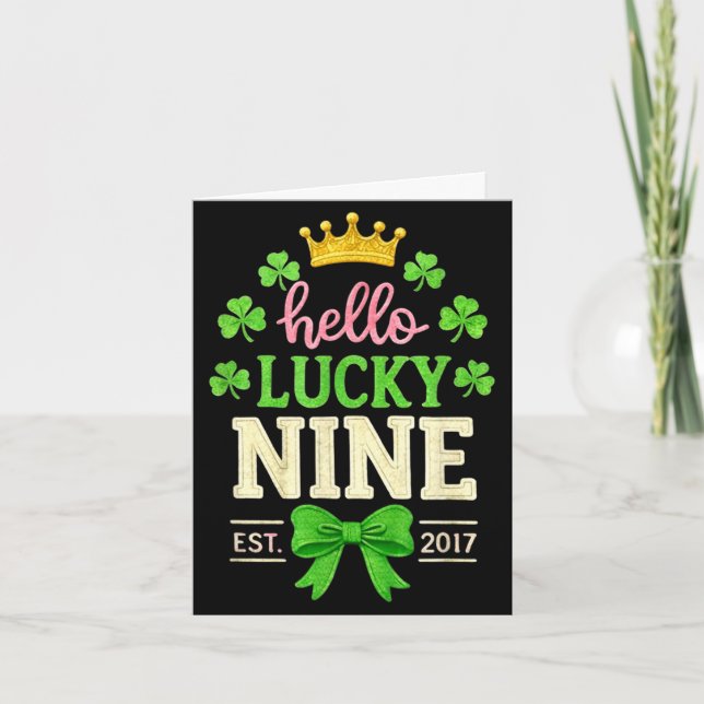 Hello nine est 2017 cute 9th birthday bow 9 years card (Front)