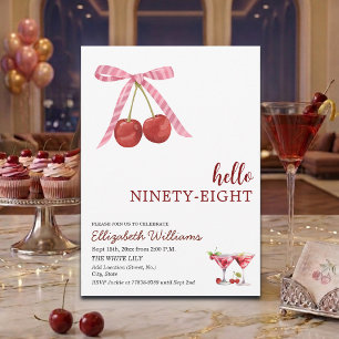 Hello Ninety Eight Cherry Martini Birthday Party Invitation