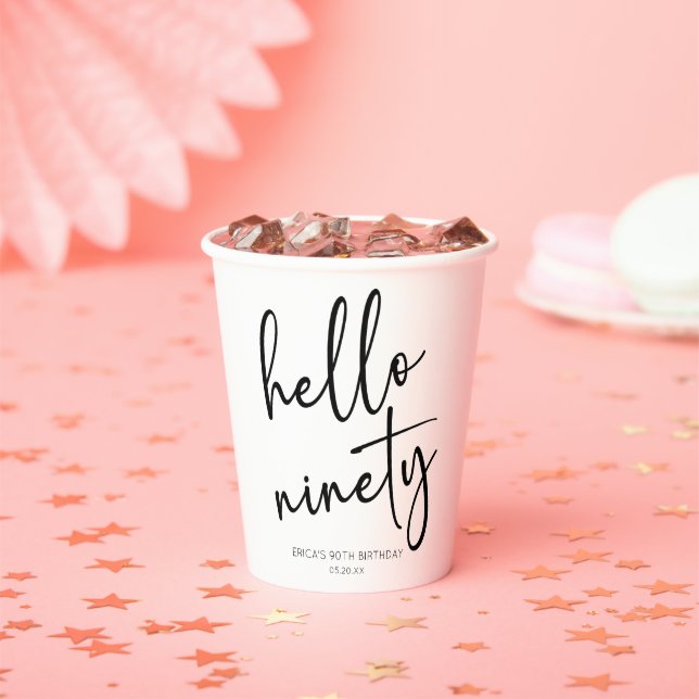 Hello Ninety Minimalist Simple 90th Birthday Party Paper Cups (Insitu)