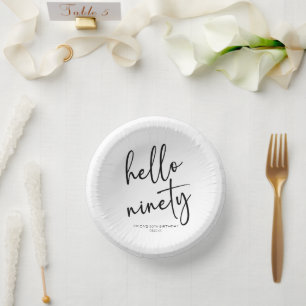 Hello Ninety Minimalist Simple 90th Birthday Party Paper Plate