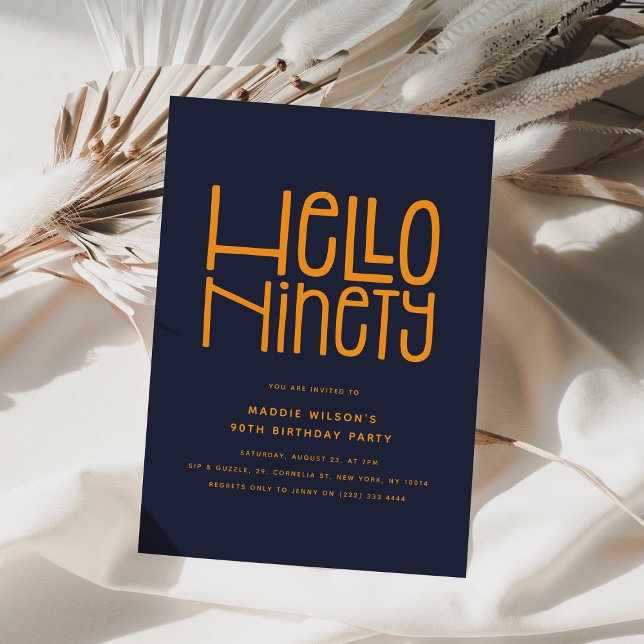 HELLO NINETY Modern 90th Birthday Invitation (Creator Uploaded)