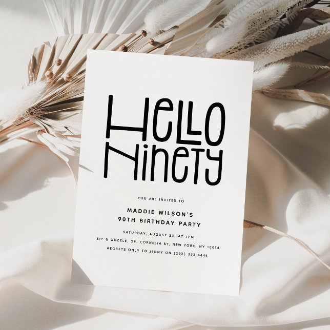 HELLO NINETY Modern 90th Birthday Invitation (Creator Uploaded)