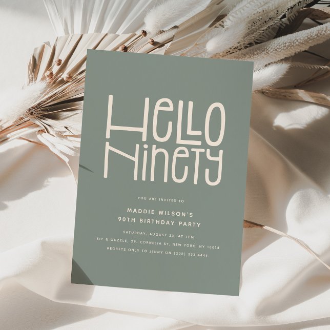 HELLO NINETY Modern 90th Birthday Invitation (Creator Uploaded)