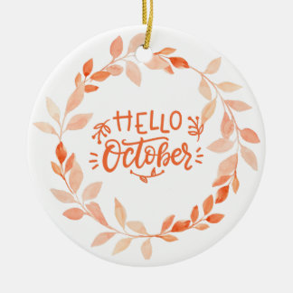 Hello October Watercolor Fall  Wildflower Autumn  Ceramic Tree Decoration