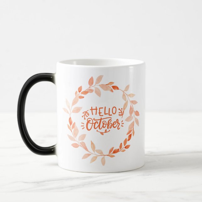 Hello October Watercolor Fall  Wildflower Autumn  Magic Mug (Left)