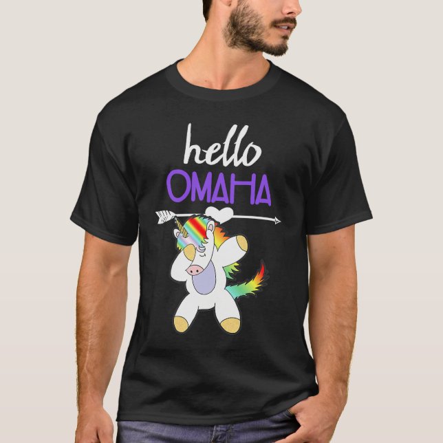 Hello Omaha Nebraska NE Dabbing Unicorn   Idea T-Shirt (Front)