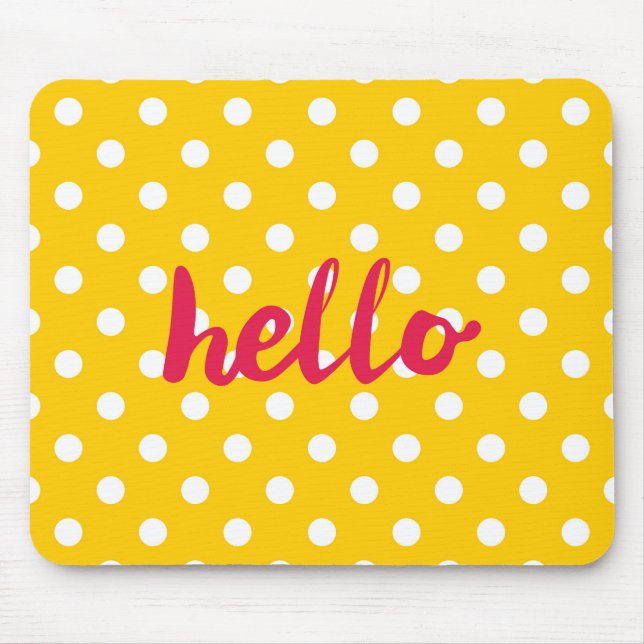 Hello on pastel yellow polka dots background mouse mat (Front)