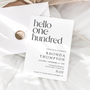 Hello One Hundred Classic Simple 100th Birthday Invitation