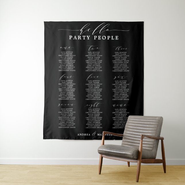 Hello Party People Wedding Seating Chart Tapestry (In Situ)