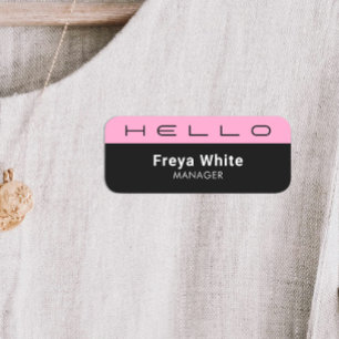 Hello Pastel Pink, Black   Name Tag