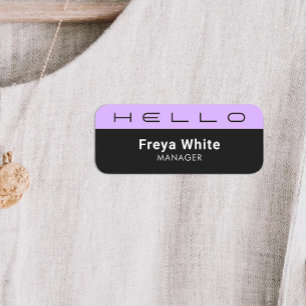 Hello Pastel Purple Black   Name Tag