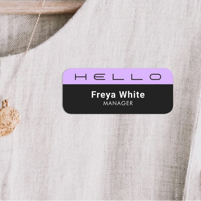 Hello Pastel Purple Black   Name Tag (Creator Uploaded)