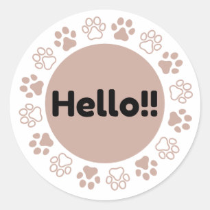 Hello Paw Print Circle Cute Pet Lover T-Shirt Classic Round Sticker