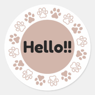 Hello Paw Print Circle Cute Pet Lover T-Shirt Classic Round Sticker