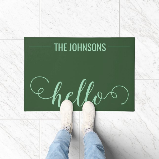 HELLO Personalised Family Name Welcome Mat Hunter (Indoor)